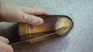 火の通りを早くするために、上から縦に深さ1cmの切り目を入れる