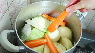 ��ɐ������A�L���x�c�A�ʔK�A�l�Q�A�j���j�N�A�R���\���A�u�[�P�K���j�����ĉ΂ɂ����Ă���Ƃ���